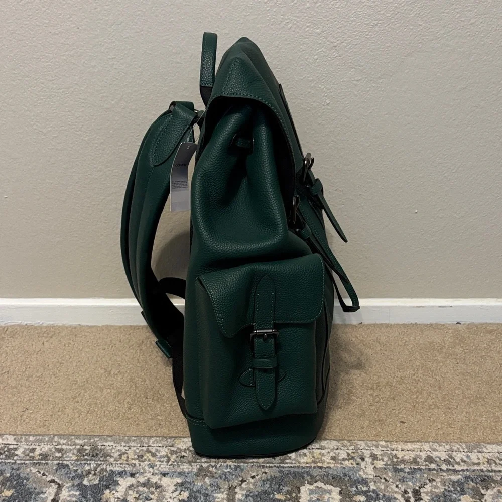 Coach Dark Green Leather Backpack - Picture 2 of 7